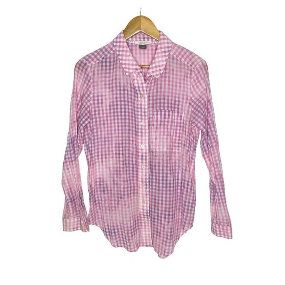 Anthropologie Pilcro Letterpress Cate Gingham Purple Tie Dye Button Down Shirt - Picture 1 of 8